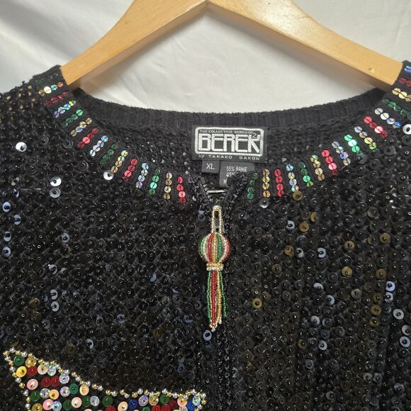 Vintage BERER Takako Sakon Black Full Sequin Christmas Tree Full Zip XL - Picture 8 of 8